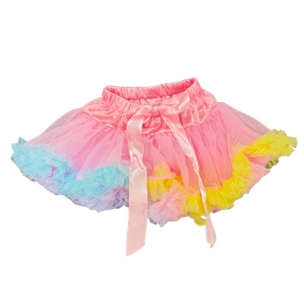 Girls Rainbow Tutu Skirt Pink Tulle Ruffled Layered Elastic Waist Dance Fun Sz L